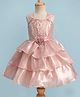 Bluebell Woven Sleeveless Layered Party Dress with Sequin Detailing & Floral Applique - Pink