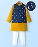 Pine Kids Cotton Woven Full Sleeves Kurta Pajama Set with Printed Jacket - Mustard