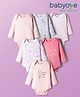 Babyoye 100% Cotton Knit Full Sleeves Onesies with Stripe Animal Butterfly Floral & Heart Print Pack of 6 - Pink