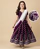 Pine Kids Viscose Woven Half Sleeves Choli Lehenga Set with Dupatta & Motif Glitter Print - Purple