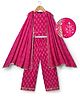 Pine Kids Cotton Woven Sleeveless Floral & Badhani Printed Top with Jacket & Pant Set - Pink