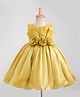 Bluebell Tissue Woven Sleeveless Party Frock With Floral Corsage - Golden