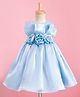 Bluebell Tissue Woven Sleeveless Party Frock With Floral Corsage - Light Blue