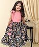 Mamma's Bear Pure Cotton Woven Sleeveless Floral Printed & Gota Lace Embellished Lehenga Choli Set - Peach & Black