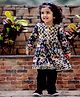 Mamma's Bear Cotton Woven Full Seleeves Floral Printed & Gota Lace Embellished Kurti Pant Set - Black