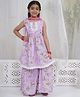 Little Bansi Muslin Woven Sleeveless Garden Tulip Printed With Lace Embellished Kurti Sharara & Dupatta - Lavender