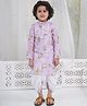 Little Bansi 100% Cotton Muslin Woven Full Sleeves Floral Printed Kurta With Coordinating Dhoti - Lavender