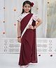 Little Bansi Georgette With 100% Cotton Woven Floral Printed Saree With Coordinating Half Sleeves Blouse - Maroon