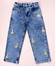 Kiddopanti Denim Woven Yellow Stars Straight Fit Solid Jeans - Blue