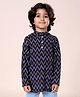 Kiddopanti Rayon Woven Full Sleeves Geometric Printed Short Kurta - Navy Blue