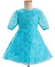 Pine Kids Woven Half Sleeves Party Dress With Floral Embroidery & Sequin Detailing - Light Blue