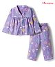 Honeyhap Premium 100% Cotton Knit Co-ords Night Suit With Bio Finish & Floral Print - Violet Tulip