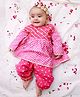 KID1 Cotton Woven Full Sleeves Leheriya & Bandhani Designed Gota Lace Embellished Kurti Pant Set - Pink