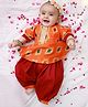 KID1 Cotton Woven Three Fourth Sleeves Ikat Printed & Gota Lace Embellished Kurti Salwar Set - Orange