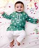KID1 Cotton Woven Full Sleeves Floral Printed Lace Detailed Kurta Pyjama Set - Green