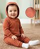 Babyoye 100% Cotton Knit Full Sleeves Hooded Romper With Bear Print - Brown