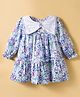 ToffyHouse Cotton Woven Full Sleeves Frock with Floral Print & Bow Applique - Blue