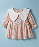 ToffyHouse Cotton Woven Full Sleeves Frock with Floral Print & Bow Applique - Multicolor