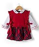 ToffyHouse Cotton Woven Full Sleeves Checkered Frock with Frill Detailing - Red