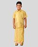 THANGAMAGAN Viscose Woven Half Sleeves Solid Shirt & Foil Striped Self Attaching Dhoti Set -  Mustard