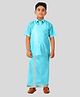 THANGAMAGAN Viscose Woven Half Sleeves Solid Shirt & Foil Striped Self Attaching Dhoti Set - Ocean Blue
