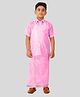 THANGAMAGAN Viscose Woven Half Sleeves Solid Shirt & Foil Striped Self Attaching Dhoti Set - Rose Pink