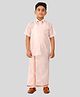 THANGAMAGAN Viscose Woven Half Sleeves Solid Shirt & Foil Striped Self Attaching Dhoti Set - Antique Coral