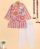The Magic Wand Cotton Woven Full Sleeves Striped Kurta Pyjama With Floral Printed Jacket Set - Beige & Pink