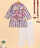 The Magic Wand Cotton Woven Full Sleeves Striped Kurta Pyjama With Floral Printed Jacket Set - Beige & Purple