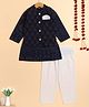 The Magic Wand Cotton Woven Full Sleeves Floral Printed Kurta Pyjama With Jacket Set - Navy Blue