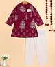 The Magic Wand Cotton Woven Full Sleeves Floral Printed Kurta Pyjama With Jacket Set - Wine