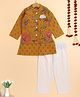 The Magic Wand Cotton Woven Full Sleeves Floral Printed Kurta Pyjama With Jacket Set - Mustard