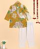 The Magic Wand Cotton Woven Full Sleeves Floral Printed Lace Detailed Kurta Pyjama Set - Mustard