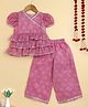The Magic Wand Woven Half Puffed Sleeves Bandhani Printed Gota Lace Embellished Coordinating Top & Pant Set - Pink