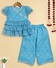 The Magic Wand Woven Half Puffed Sleeves Bandhani Printed Gota Lace Embellished Coordinating Top & Pant Set - Blue