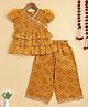 The Magic Wand Woven Half Puffed Sleeves Ethnic Printed Gota Lace Embellished Coordinating Top & Pant Set - Yellow