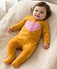 Babyoye 100% Cotton Knit Full Sleeves Footed Sleepsuit with Heart Print - Yellow