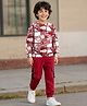 OLLINGTON ST. Cotton Full Sleeves Printed Sweatshirt & Joggers Set- Maroon