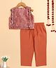 The Magic Wand Woven Sleeveless Floral Foil Printed Gota Lace Embellished Top & Pant Set - Peach