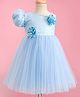 Bluebell Net Woven Sleeveless Party Frock With Floral Applique - Light Blue