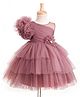 Bluebell Net Woven Sleeveless Party Frock With Floral Applique - Rose Gold