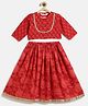 Campana 100% Cotton Woven Three Fourth Sleeves Floral Printed & Gota Lace Embellished Lehenga Choli Set - Red