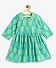 Campana 100% Cotton Woven Three Fourth Sleeves Floral Printed Kurti - Turquoise & Lime Green