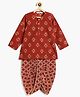 Campana 100% Cotton Woven Full Sleeves Floral Printed Dhoti Kurta Set - Maroon & Beige