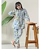 Bella Moda Cotton Woven Three Fourth Sleeves Floral Printed Shirt Style Top & Coordinating Pant Set - Blue