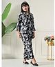 Bella Moda Cotton Woven Three Fourth Bell Sleeves Floral Printed Shirt Style Top & Coordinating Pant Set - Black