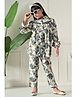 Bella Moda Cotton Woven Three Fourth Bell Sleeves Floral Printed Top & Coordinating Pant Set - White