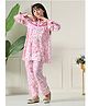 Bella Moda Cotton Woven Three Fourth Bell Sleeves Floral Printed Top & Coordinating Pant Set - Pink
