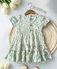 Bella Moda Cotton Woven Half Puffed Sleeves Floral Printed Layered Dress With Headband - Light Green
