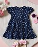 Bella Moda Cotton Woven Half Puffed Sleeves Hearts Printed Layered Dress - Navy Blue